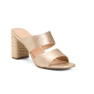 ADRIENNE VITTADINI Gold Dual Band Block Heel Sandals